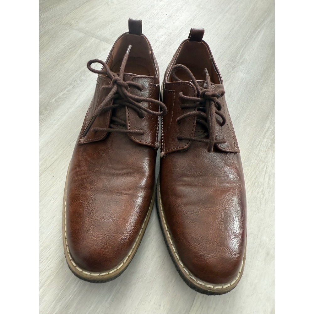 Deer Stags Zander Kids Brown Faux Leather Memory Foam Oxford Dress Shoes Size 3M